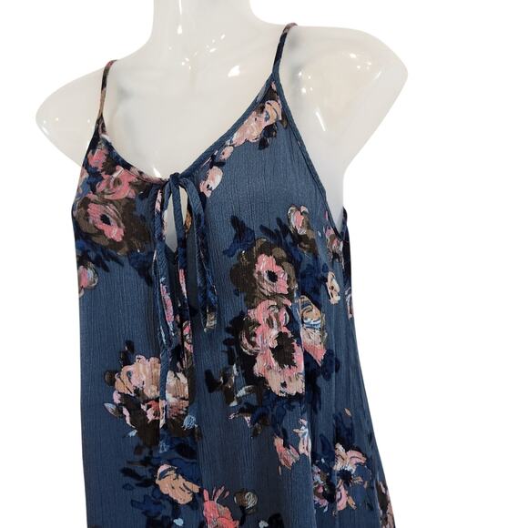 Audrey 3+1 Sleeveless Wide Leg Cropped Jumpsuit Tie Front Floral Blue Size Small - Picture 7 of 13